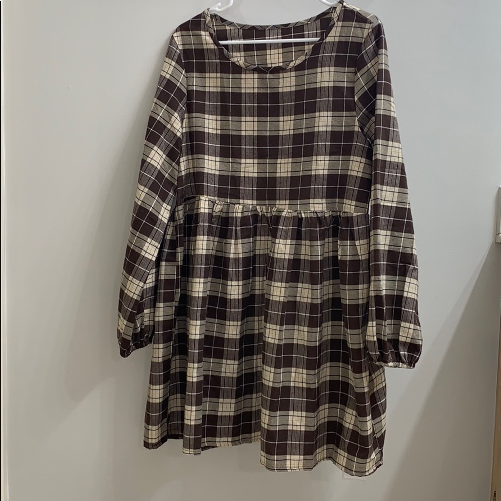 ***SOLD***Brown Plaid Dress Size L NWT